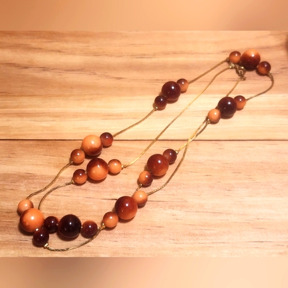 ๐ Vintage Tiger Eye Glass Beaded Gold Necklace ๐ - Picture 2 of 2